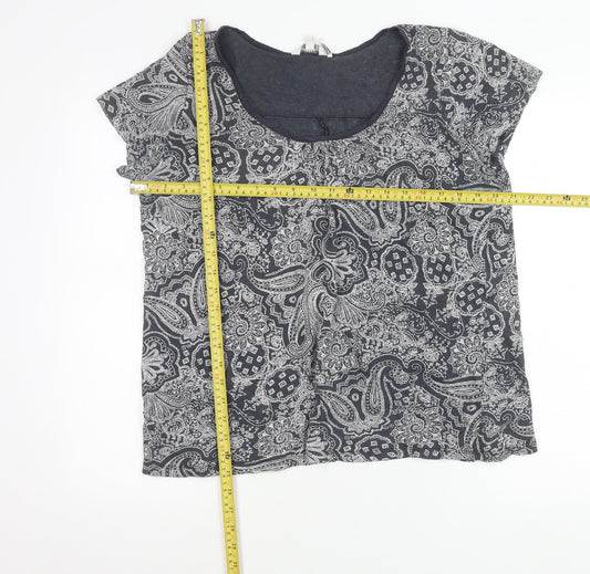 FatFace Womens Blue Paisley Cotton T-Shirt Size 14 Scoop Neck