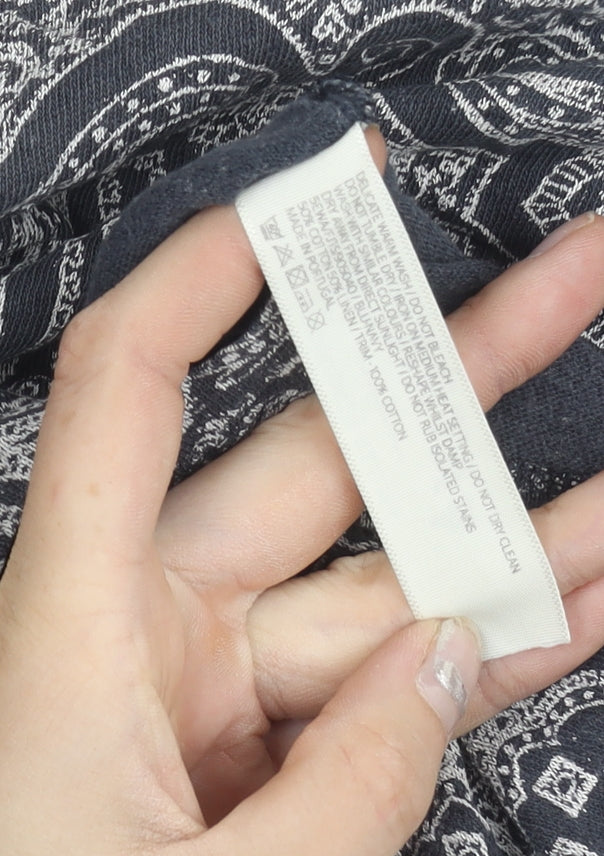 FatFace Womens Blue Paisley Cotton T-Shirt Size 14 Scoop Neck