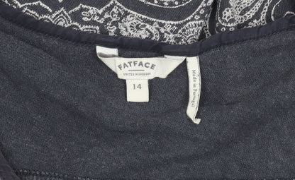 FatFace Womens Blue Paisley Cotton T-Shirt Size 14 Scoop Neck