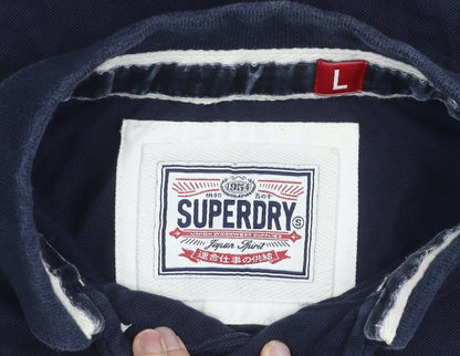 Superdry Men’s Blue Polo Shirt Size L Cotton Short Sleeve