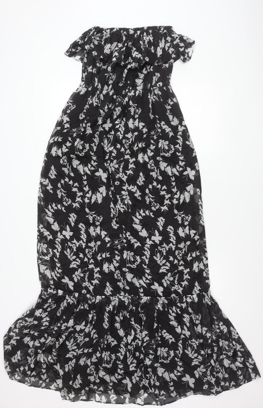 Monsoon Women’s Black Floral Silk One Shoulder Knee Length Dress Size 10