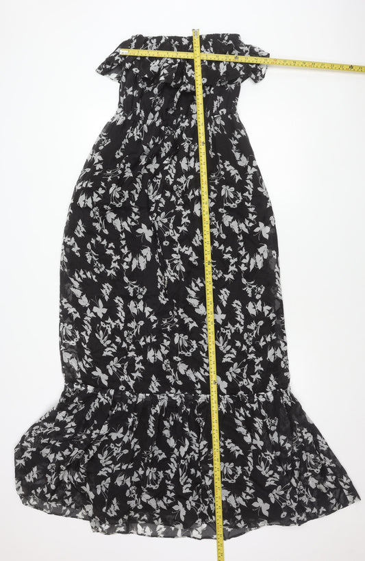 Monsoon Women’s Black Floral Silk One Shoulder Knee Length Dress Size 10