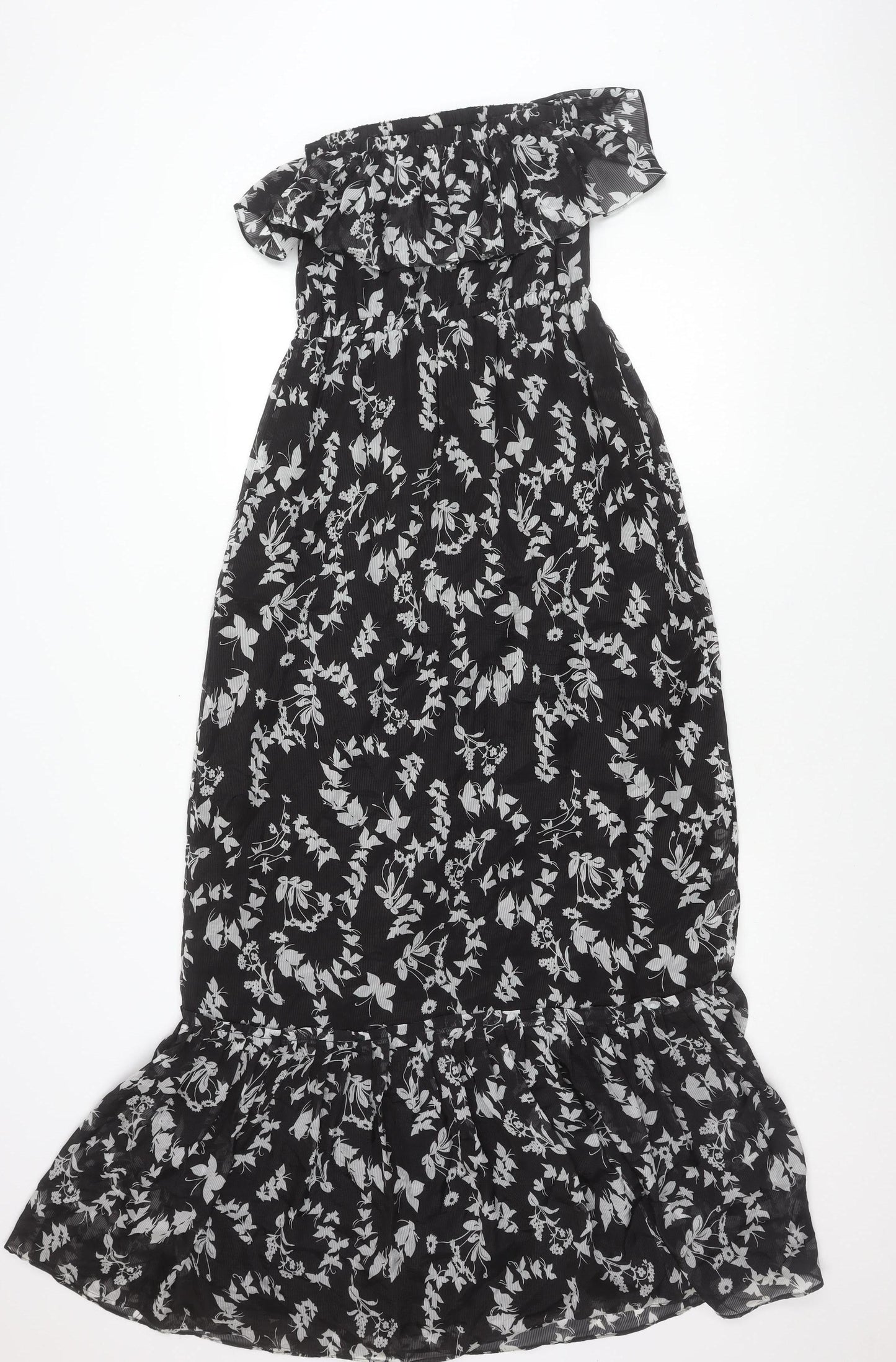 Monsoon Women’s Black Floral Silk One Shoulder Knee Length Dress Size 10