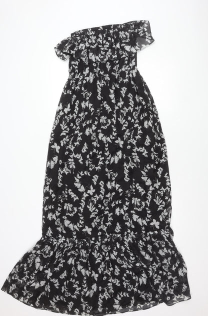 Monsoon Women’s Black Floral Silk One Shoulder Knee Length Dress Size 10