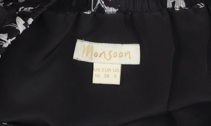 Monsoon Women’s Black Floral Silk One Shoulder Knee Length Dress Size 10