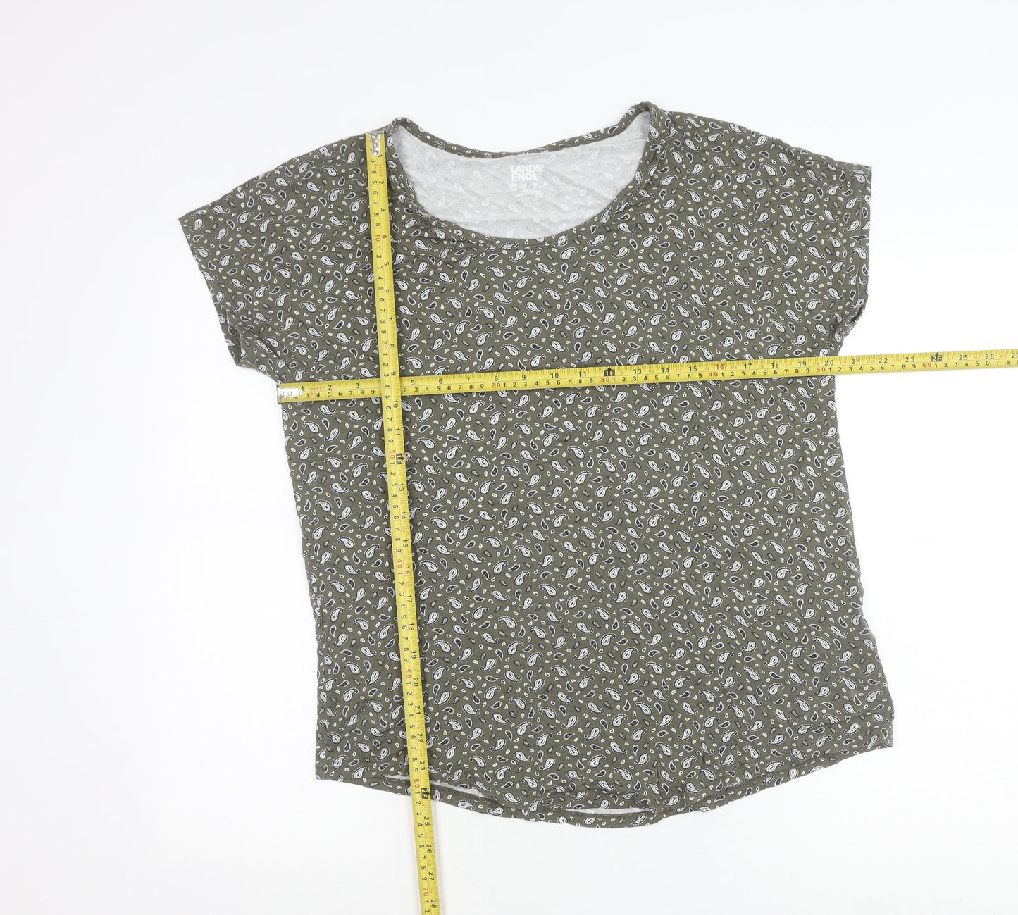 Lands' End Womens Green Paisley Scoop Neck T-Shirt Size M