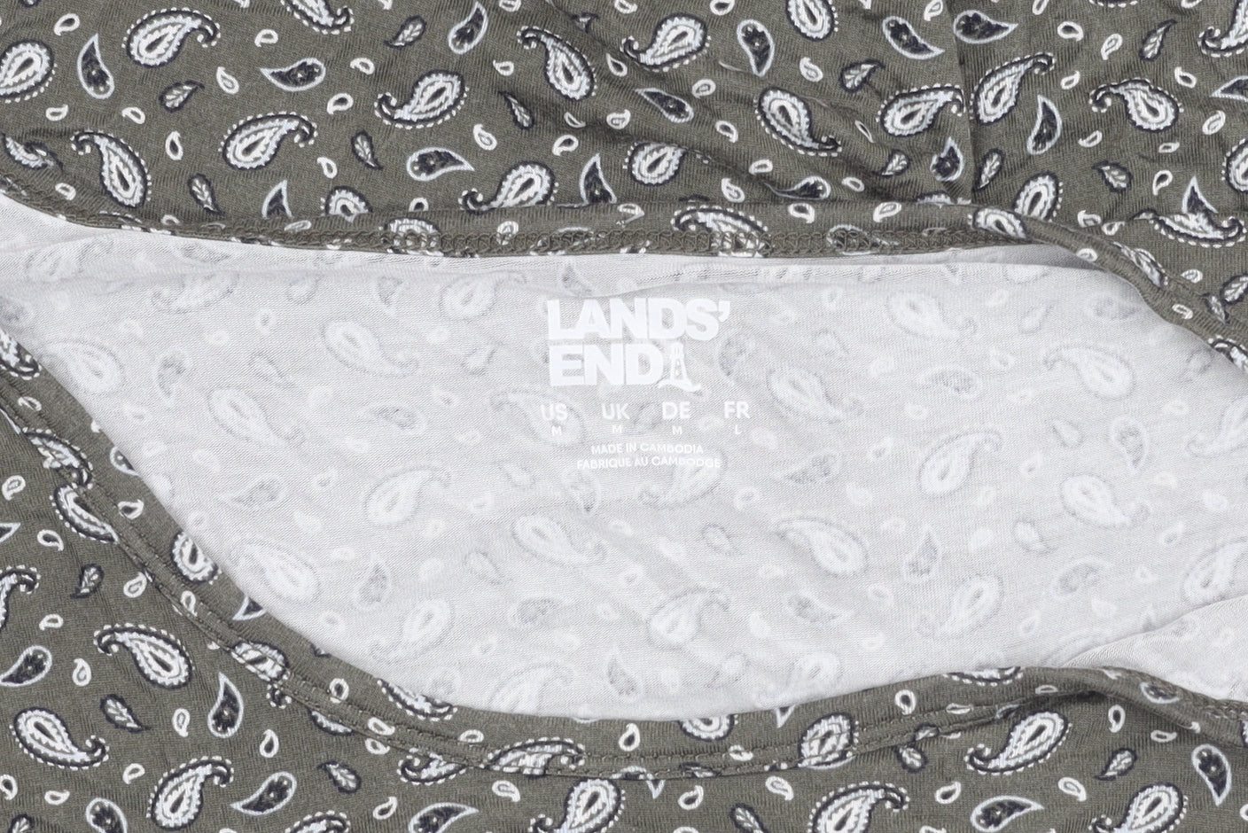 Lands' End Womens Green Paisley Scoop Neck T-Shirt Size M