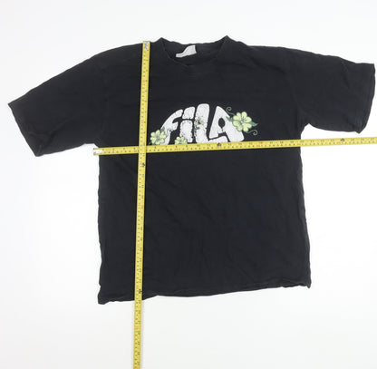 FILA Womens Black Floral Logo T-Shirt Size M Short Sleeve Cotton