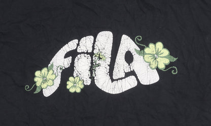 FILA Womens Black Floral Logo T-Shirt Size M Short Sleeve Cotton