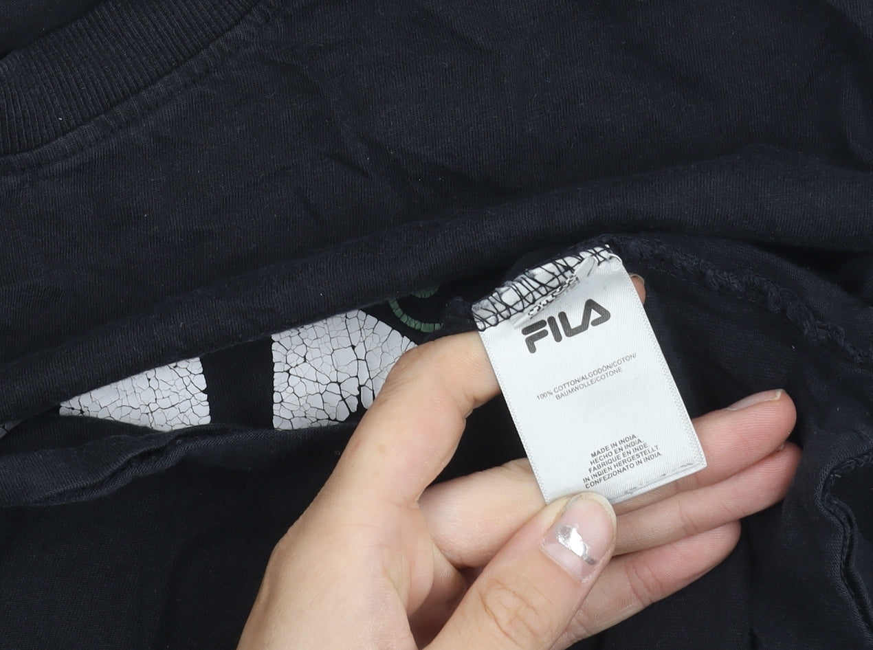 FILA Womens Black Floral Logo T-Shirt Size M Short Sleeve Cotton
