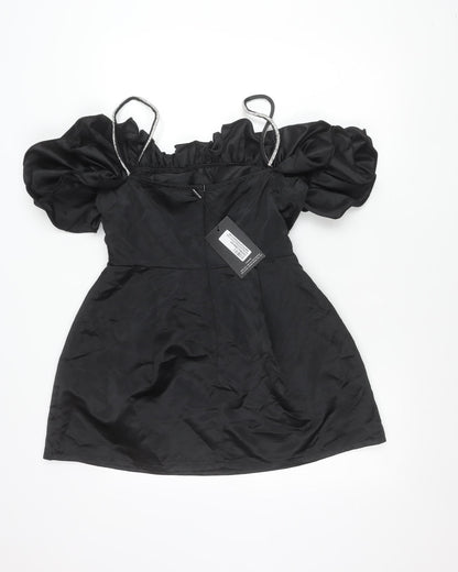 PrettyLittleThing Women’s Black Size 12 Off Shoulder Puff Sleeve Dress