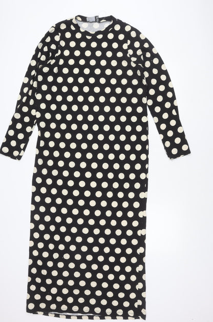 ASOS DESIGN Women’s Black Polka Dot Cotton Bodycon Midi Dress UK 12