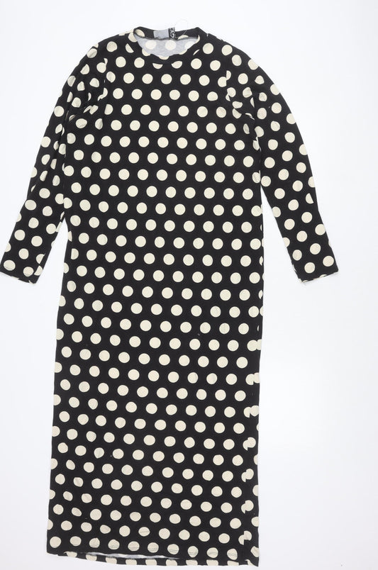 ASOS DESIGN Women’s Black Polka Dot Cotton Bodycon Midi Dress UK 12