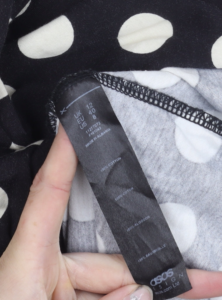 ASOS DESIGN Women’s Black Polka Dot Cotton Bodycon Midi Dress UK 12