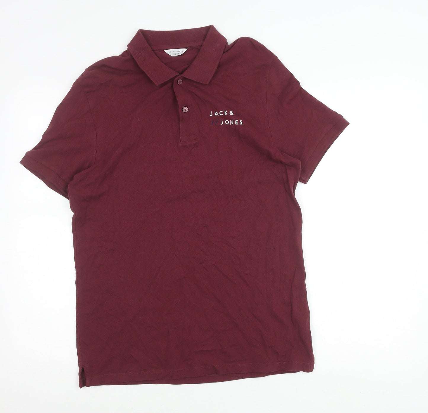 Jack & Jones Men's Red Cotton Polo Shirt Size M Short Sleeve Logo