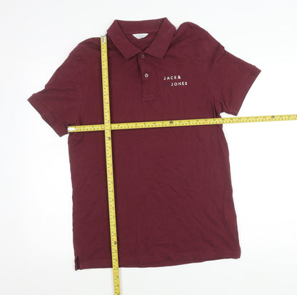 Jack & Jones Men's Red Cotton Polo Shirt Size M Short Sleeve Logo