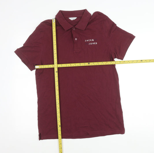 Jack & Jones Men's Red Cotton Polo Shirt Size M Short Sleeve Logo