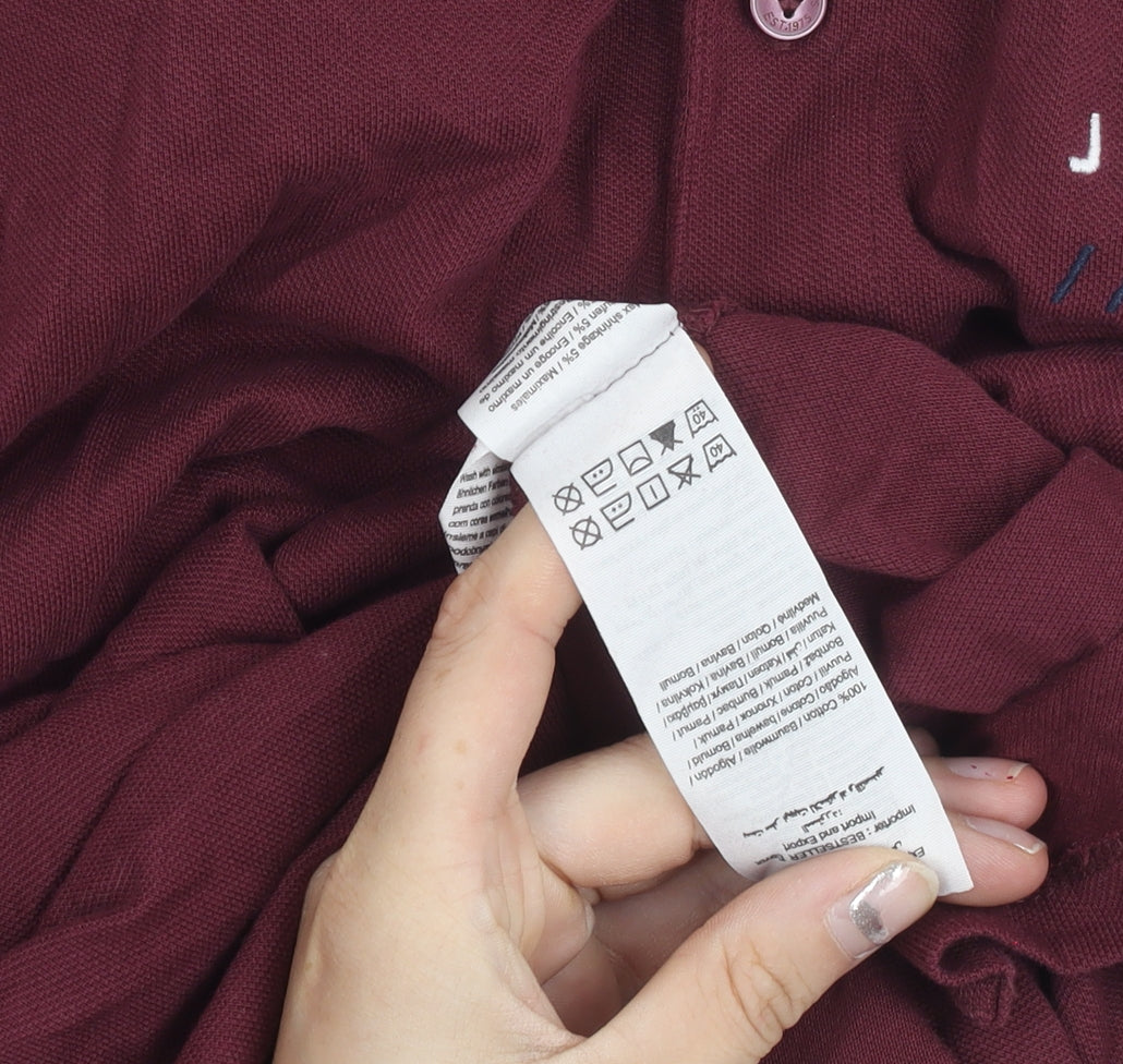 Jack & Jones Men's Red Cotton Polo Shirt Size M Short Sleeve Logo