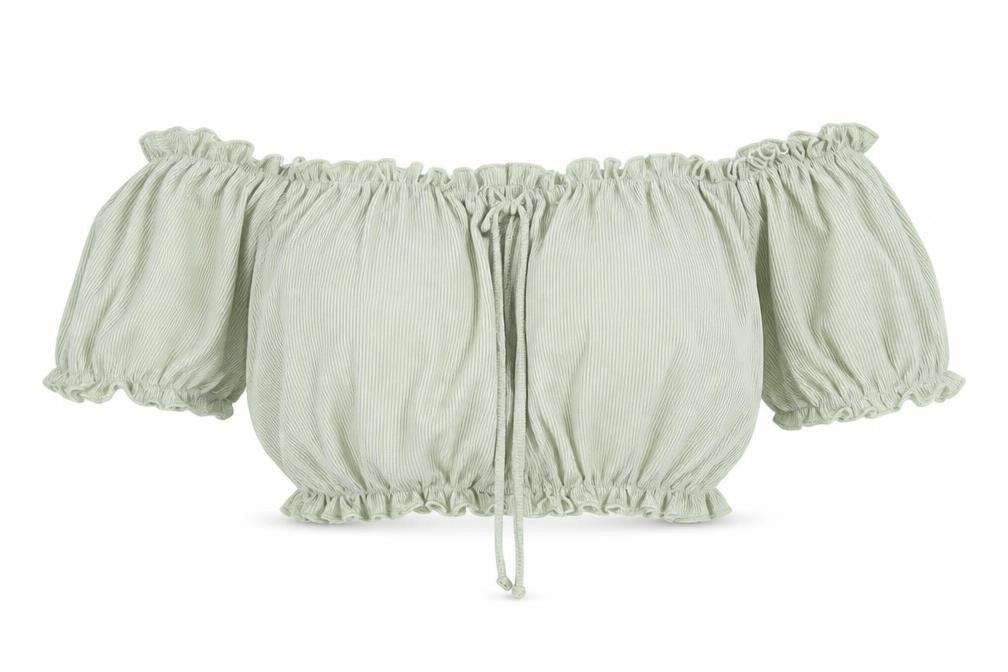 New Look Women's Green Off Shoulder Cropped Blouse Size 14