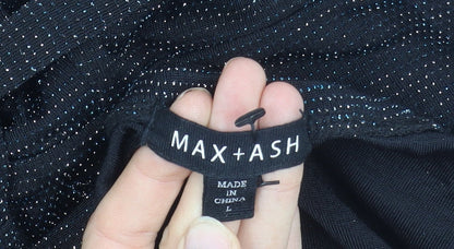 MAX+ASH Women's Black Glitter Puff Sleeve Short Bodycon Dress L