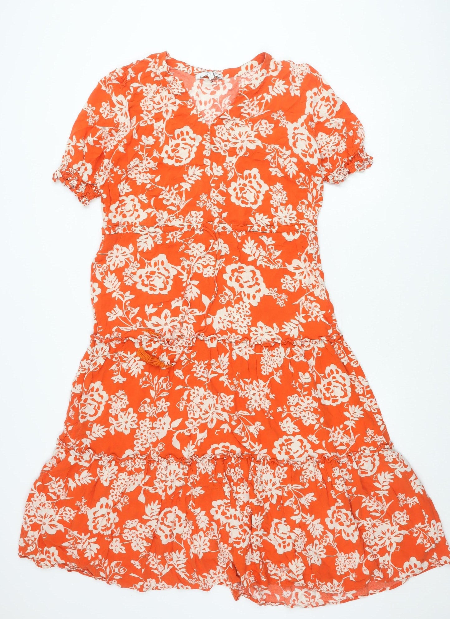 Next Women’s Orange Floral A-Line Dress Size 12 Short Sleeve