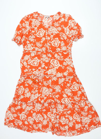Next Women’s Orange Floral A-Line Dress Size 12 Short Sleeve