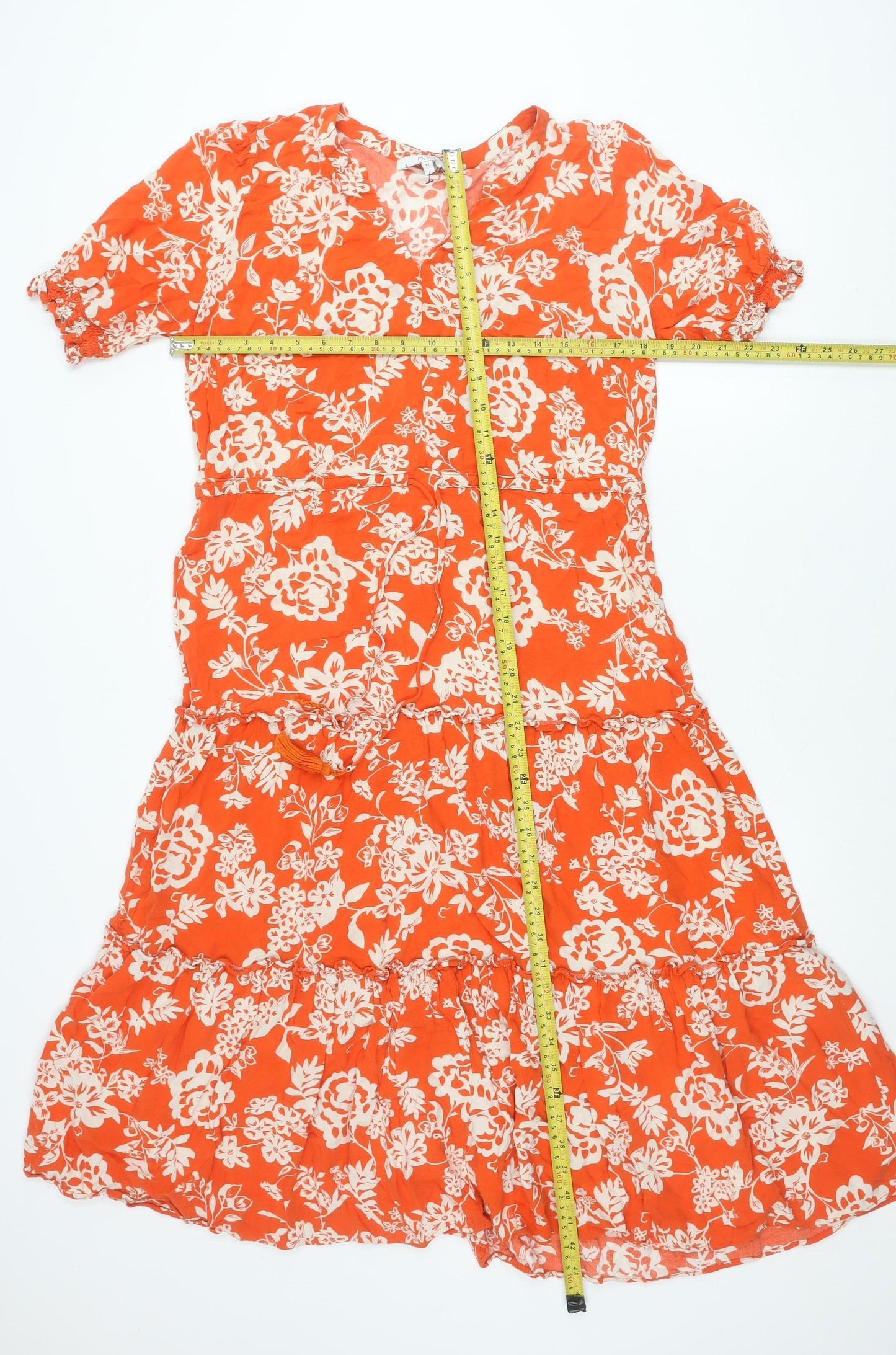 Next Women’s Orange Floral A-Line Dress Size 12 Short Sleeve
