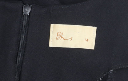 BHS Womens Black Size 14 A-Line Midi Cocktail Dress