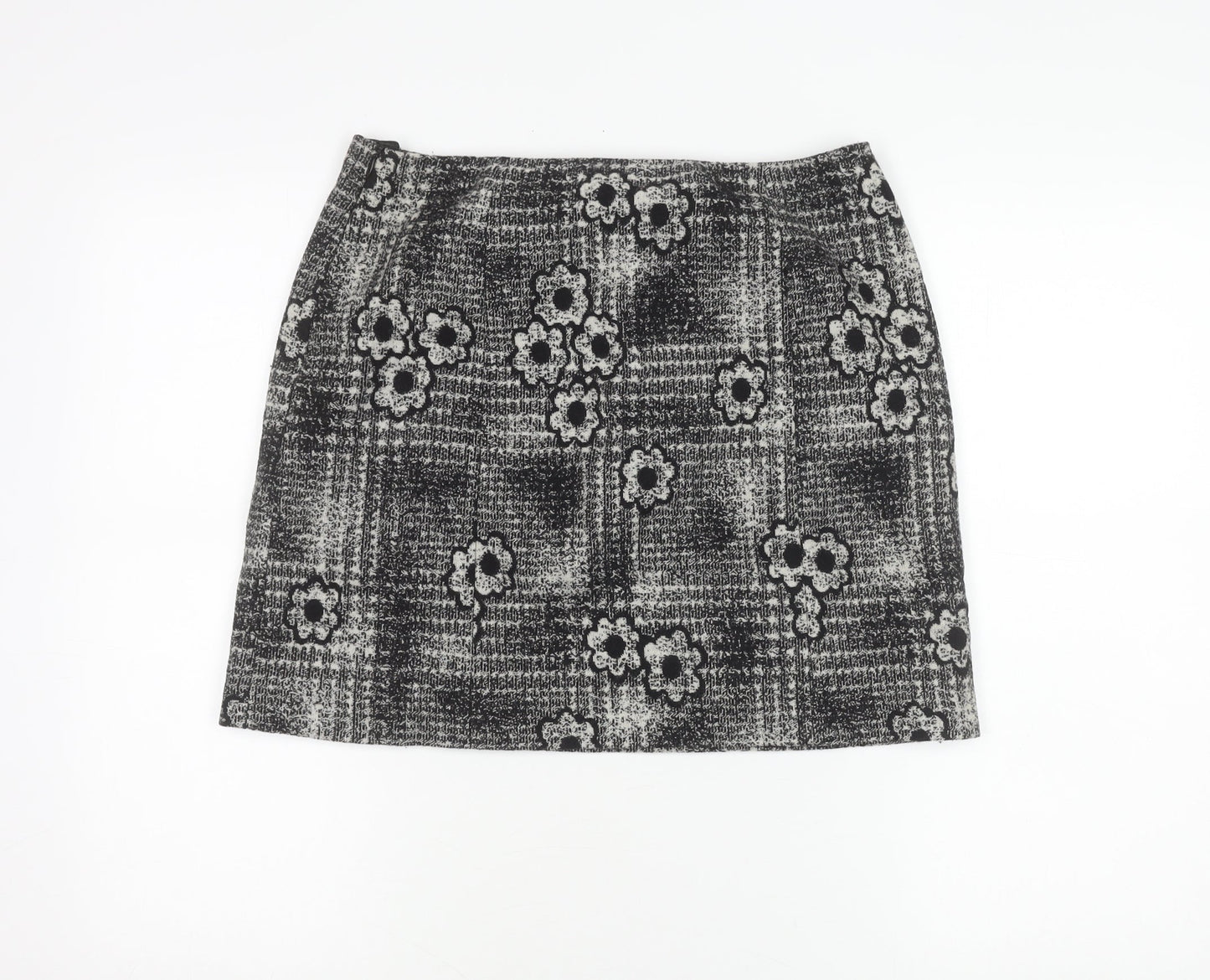 Women's Black Tweed Floral Check Skirt Size 10 Straight Pencil