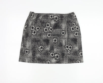 Women's Black Tweed Floral Check Skirt Size 10 Straight Pencil