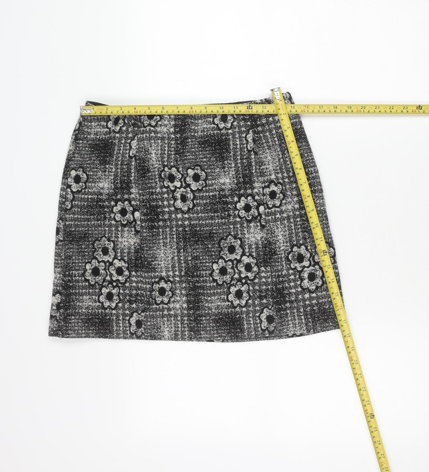 Women's Black Tweed Floral Check Skirt Size 10 Straight Pencil