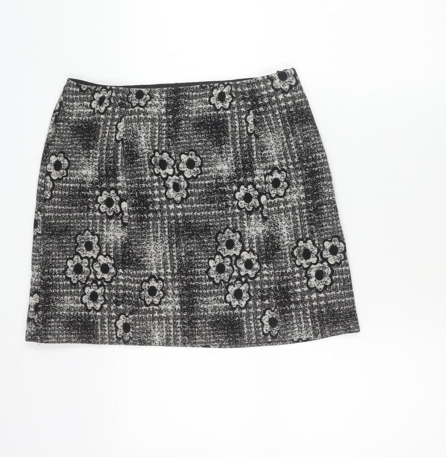 Women's Black Tweed Floral Check Skirt Size 10 Straight Pencil