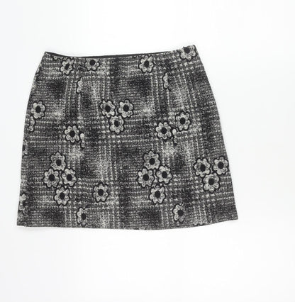 Women's Black Tweed Floral Check Skirt Size 10 Straight Pencil