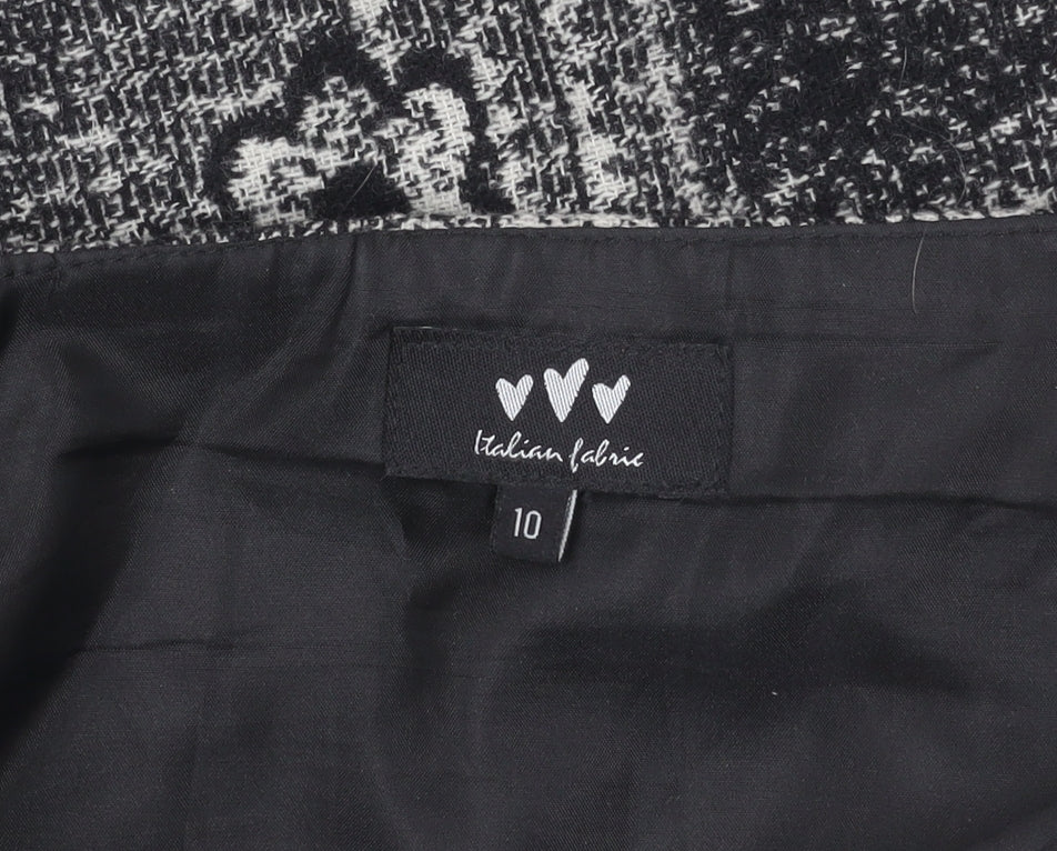 Women's Black Tweed Floral Check Skirt Size 10 Straight Pencil