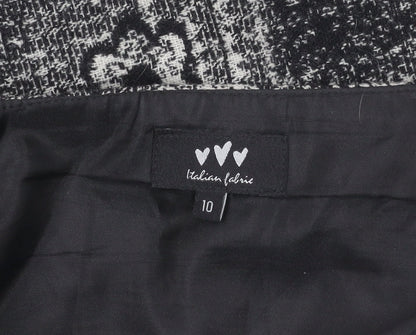 Women's Black Tweed Floral Check Skirt Size 10 Straight Pencil