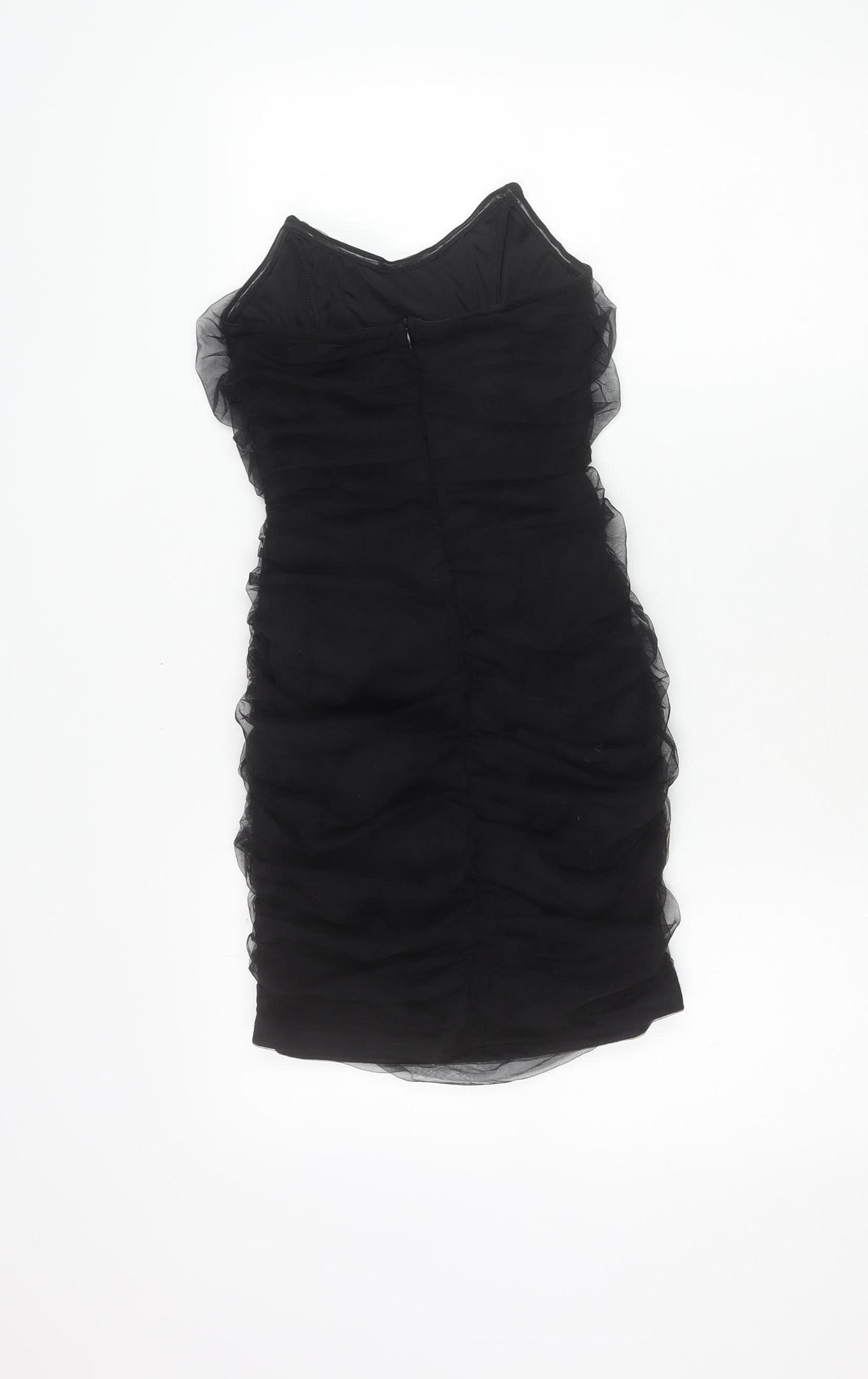 PrettyLittleThing Women’s Black Strapless Bodycon Dress UK 8 Party Ruched