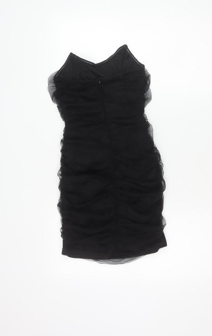 PrettyLittleThing Women’s Black Strapless Bodycon Dress UK 8 Party Ruched