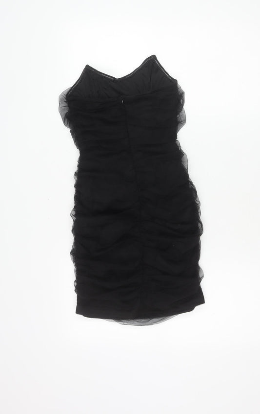 PrettyLittleThing Women’s Black Strapless Bodycon Dress UK 8 Party Ruched