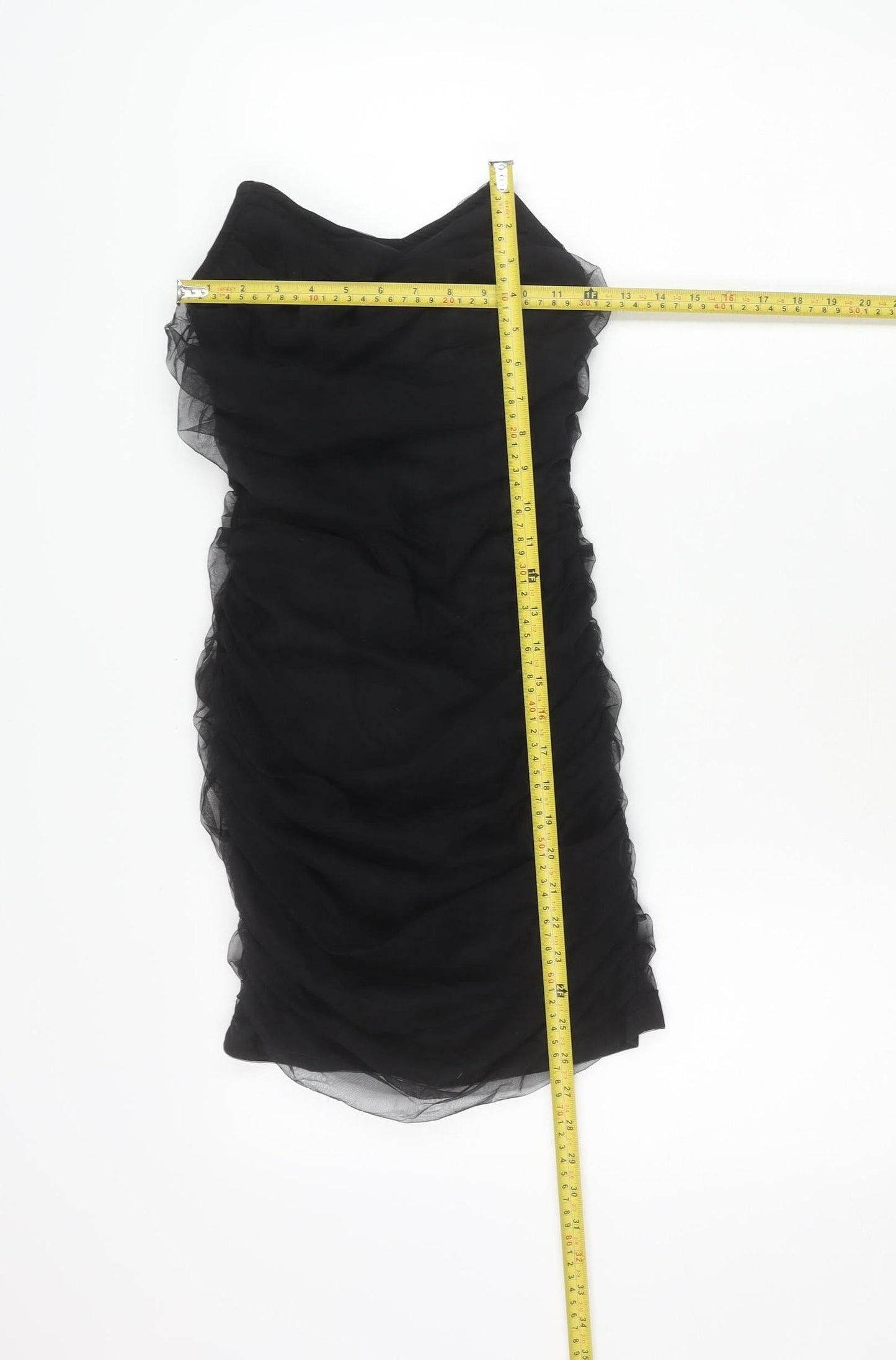 PrettyLittleThing Women’s Black Strapless Bodycon Dress UK 8 Party Ruched