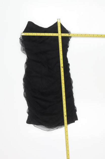 PrettyLittleThing Women’s Black Strapless Bodycon Dress UK 8 Party Ruched
