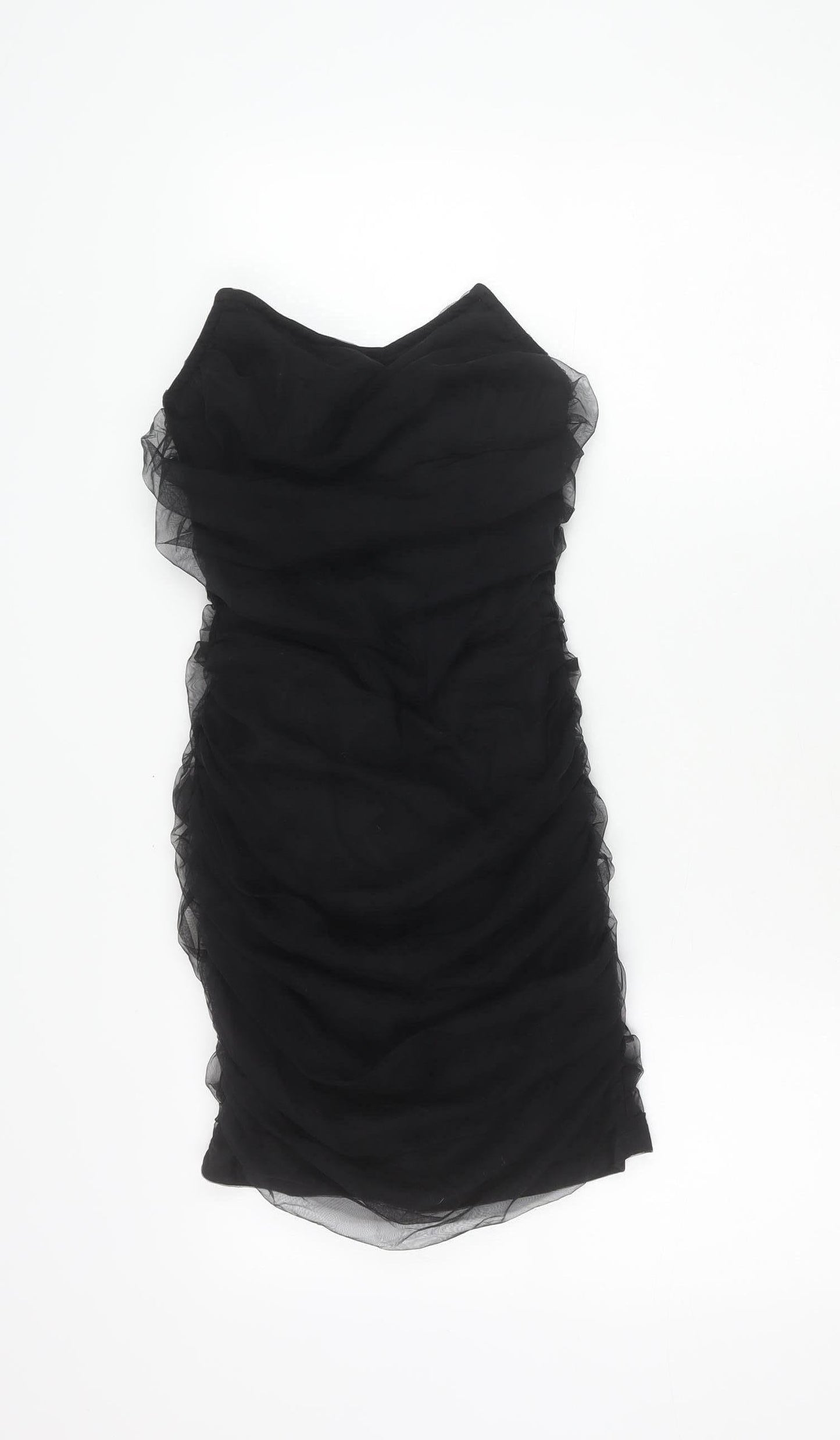 PrettyLittleThing Women’s Black Strapless Bodycon Dress UK 8 Party Ruched