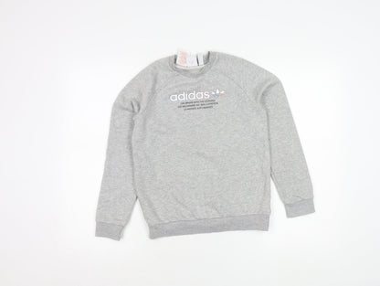 Adidas Girls Grey Logo Sweatshirt 10-11 Years Pullover Crew Neck