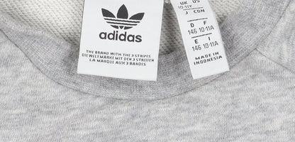 Adidas Girls Grey Logo Sweatshirt 10-11 Years Pullover Crew Neck