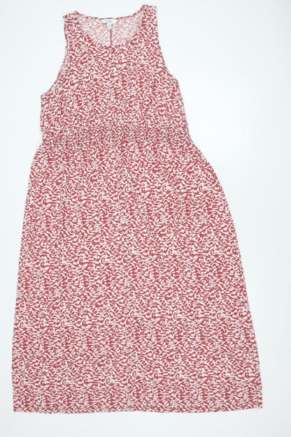 Marks and Spencer Women’s Red Animal Print Linen Blend A-Line Midi Dress Size 18