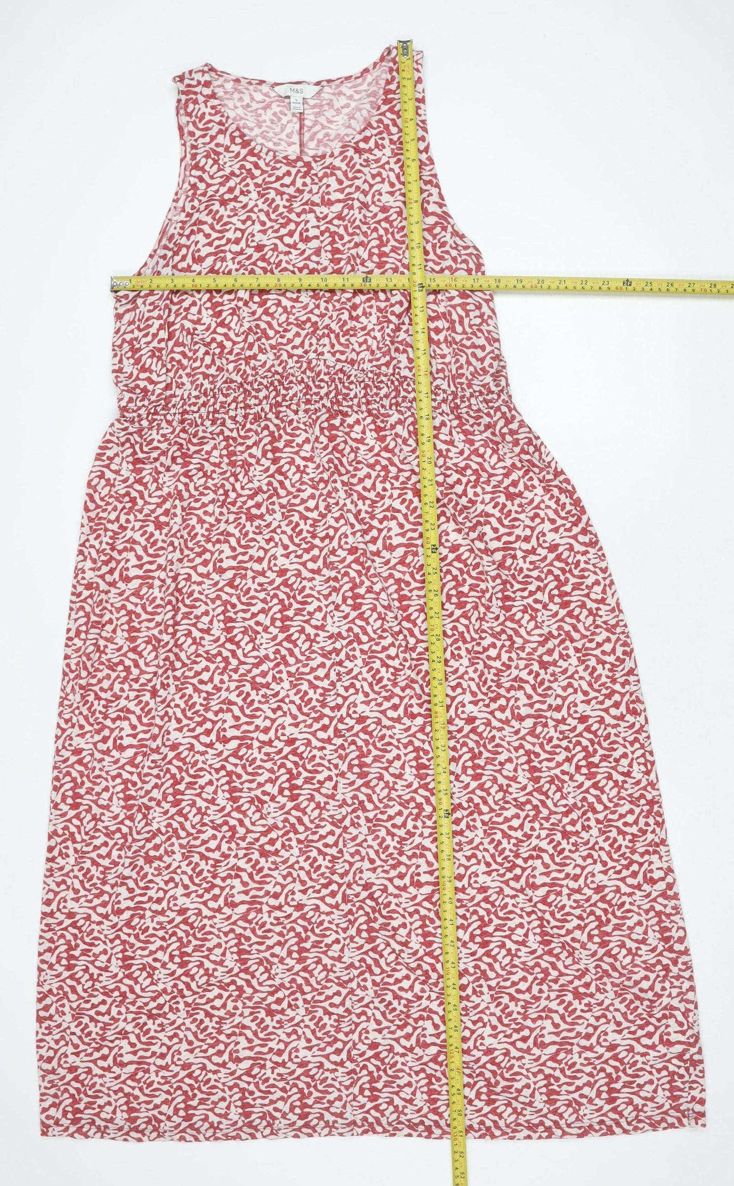 Marks and Spencer Women’s Red Animal Print Linen Blend A-Line Midi Dress Size 18