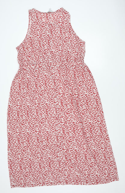 Marks and Spencer Women’s Red Animal Print Linen Blend A-Line Midi Dress Size 18