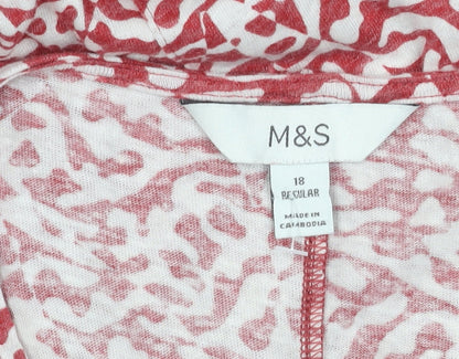 Marks and Spencer Women’s Red Animal Print Linen Blend A-Line Midi Dress Size 18