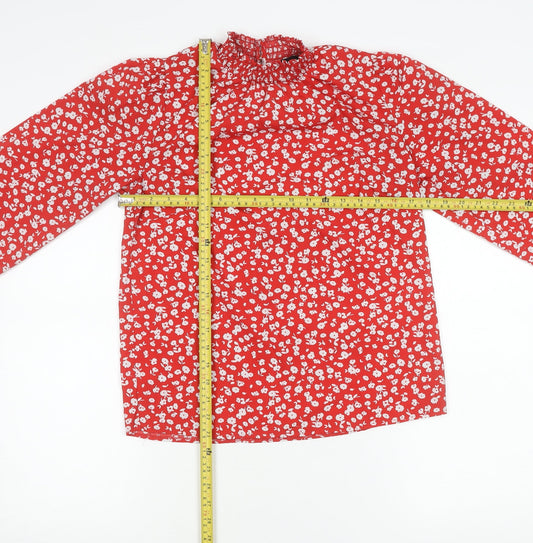New Look Womens Red Floral Long Sleeve High Neck Blouse Size 8
