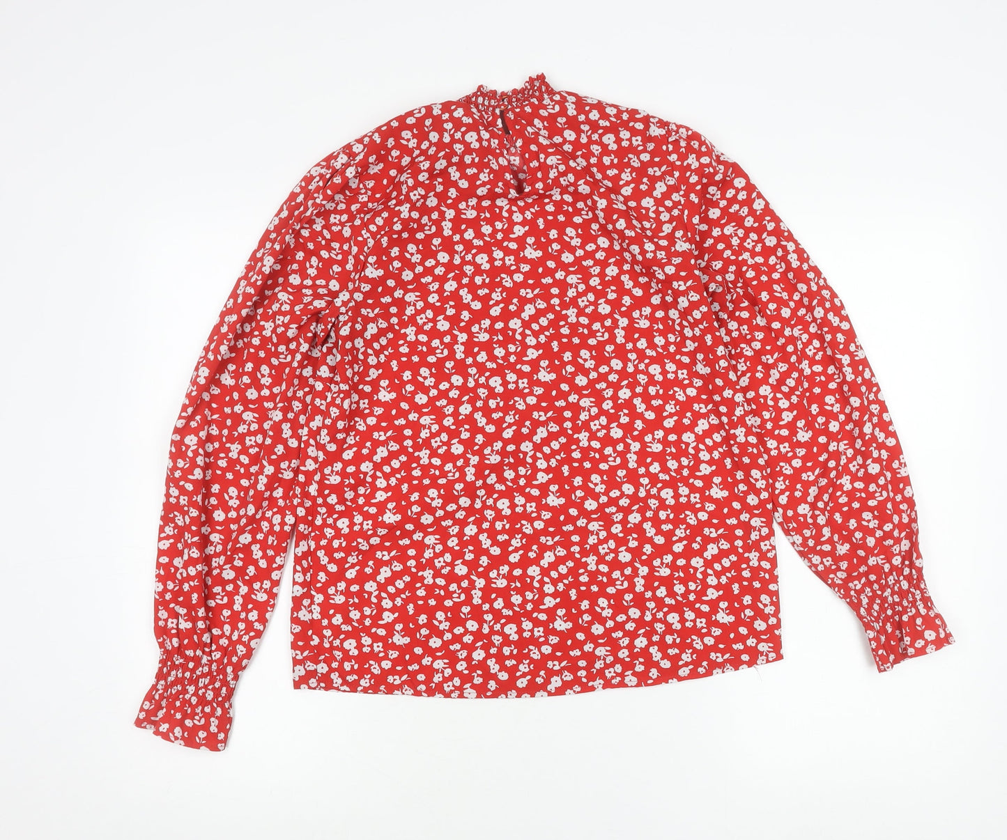 New Look Womens Red Floral Long Sleeve High Neck Blouse Size 8