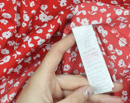 New Look Womens Red Floral Long Sleeve High Neck Blouse Size 8